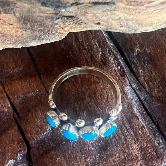 Zuni Navajo Blue Turquoise Ring Band Sleeping Beauty Sterling Petit Point 7 - Picture 6 of 11